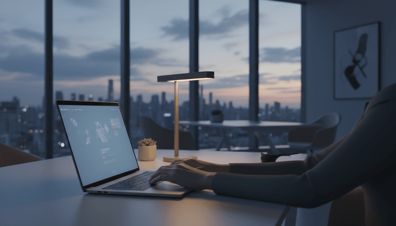 Professional at desk with laptop in modern office, ready to connect